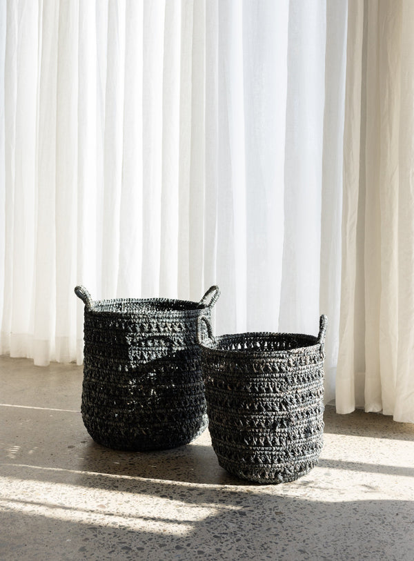 Raffia Basket Set Of 2 / Charcoal