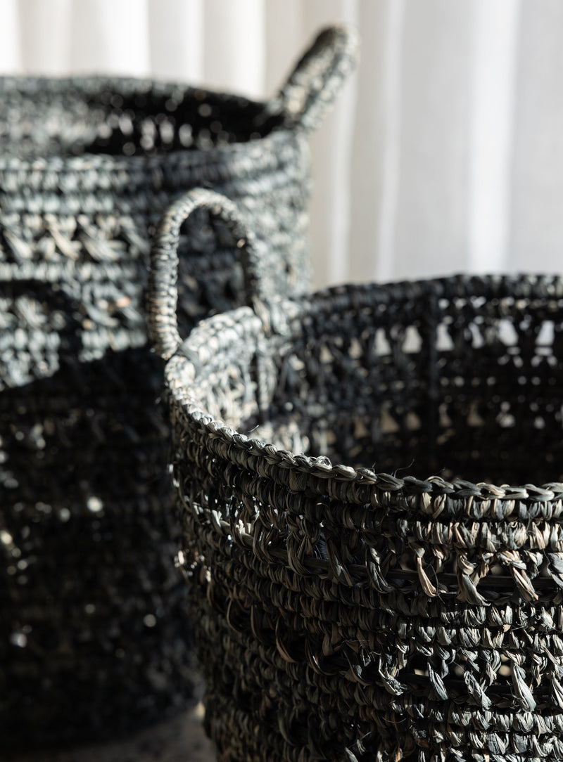 Raffia Basket Set Of 2 / Charcoal