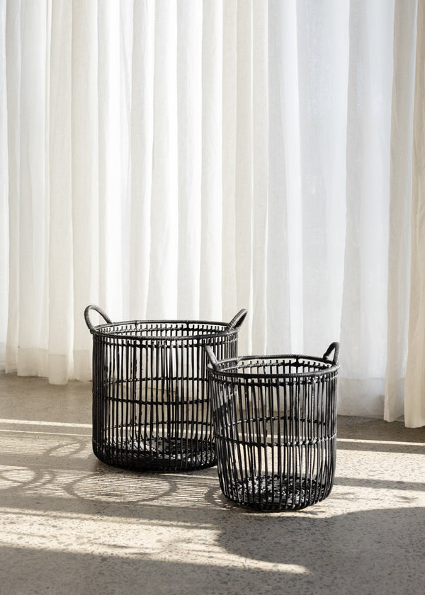 Rattan Basket Set Of 2 / Charcoal