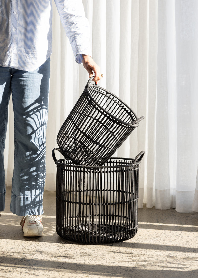 Rattan Basket Set Of 2 / Charcoal