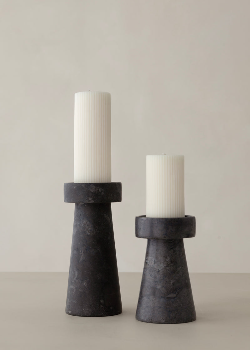 Kiku Marble Candle Holder / Black